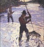 Gaffing a Salmon, l928. Oil on canvas 43 3/8 " x 35 3/8". Private collection.