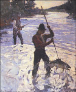 Gaffing a Salmon, l928. Oil on canvas 43 3/8 " x 35 3/8". Private collection.